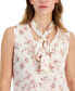 Фото #3 товара Women's Floral-Print Sleeveless Tie-Neck Blouse