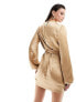 Pretty Lavish tie waist satin mini dress in matte gold