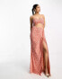 Фото #4 товара ASOS DESIGN two piece embellished sequin maxi dress in coral