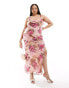 ASOS DESIGN Curve cowl neck chiffon bias maxi dress with flutter sleeve in rose floral print