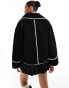 Фото #4 товара Object borg teddy aviator jacket with contrast stitch in black