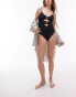 Фото #3 товара Topshop rib cut out swimsuit with metal trim in black