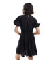 ASOS DESIGN cupro puff sleeve mini smock dress with ruching detail in black Черный, 34 - фото #4