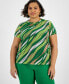 Фото #1 товара Plus Size Abstract-Print Mesh Short-Sleeve Top, Created for Macy's