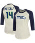 Фото #1 товара Women's DK Metcalf Cream, Navy Seattle Seahawks Player Raglan Name Number 3/4 Sleeve T-shirt