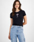 Фото #1 товара Juniors' Lace-Trim Graphic Tee