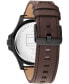 ფოტო #2 პროდუქტის Men's Quartz Dark Brown Leather Strap Watch 46mm