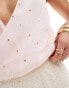 Фото #2 товара Pull&Bear embellished halterneck wrap detail top in pale pink