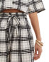 Wednesday's Girl tie waist linen look relaxed shorts in beige check