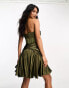 Фото #4 товара ASOS DESIGN corset draped skater satin mini dress in khaki