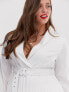 Фото #3 товара In The Style Plus plunge front blazer dress with pleated skirt in white