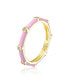 Фото #1 товара RA 14k Yellow Gold Plated with Cubic Zirconia Pink Enamel Bamboo Kids/Young Adult Stacking Ring
