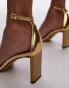 Фото #4 товара Topshop Gus 2 part barely there heeled sandals in gold