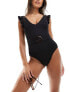 New Look frill belted swimsuit in black