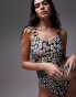 Фото #6 товара Topshop leopard print scoop back swimsuit with ring trims in multi