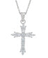 ფოტო #1 პროდუქტის Women's Fine Silver Plated Cubic Zirconia Cross Pendant Necklace