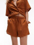 Topshop co-ord textured cheesecloth runner short in rust