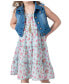 ფოტო #1 პროდუქტის Toddler & Little Girls Denim Vest Dress Outfit with Necklace, 3 PC