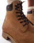 ASOS DESIGN lace up worker boot in tan suede and contrast panels