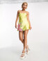 Фото #4 товара ASOS DESIGN embellished floral applique satin mini dress in yellow