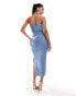 ASOS DESIGN bandage bandeau midi dress with halter detail in steel blue