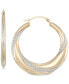 ფოტო #1 პროდუქტის Two-Tone Polished & Textured Hoop Earrings in 10k Gold & White Gold