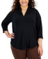 Фото #1 товара Plus Size Solid V-Neck 3/4-Sleeve Top, Created for Macy's