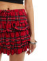 Bershka ruffled tiered mini skirt in red & black check Разноцветный, S - EU 36 - фото #4