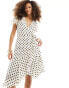 Style Cheat wrap midi dress with frill detail in mono spot