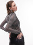 Topshop metallic high neck ruched side long sleeve top in black