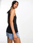 Vila racer neck slinky vest top in black Черный, S - EU 34-36 - фото #3