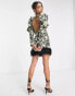 Фото #4 товара miss Selfridge occasion mini dress with faux fur trim in floral jacquard