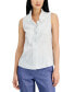 Фото #1 товара Women's Cotton Striped Ruffled-Neck Sleeveless Blouse