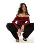 Фото #1 товара ASOS DESIGN deep bardot mesh long sleeve top in burgundy