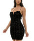 ფოტო #3 პროდუქტის Juniors' Flocked Mesh Glitter Ruched V-Cut Mini Dress