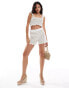 Фото #3 товара ASOS DESIGN crochet crop top with square neck in neutral stripe co-ord