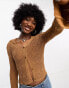 Фото #2 товара COLLUSION knitted open stitch shirt cardigan in burnt rust