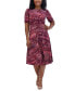 ფოტო #1 პროდუქტის Petite Printed Ruched Short-Sleeve Dress