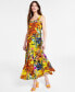 ფოტო #1 პროდუქტის Printed Square-Neck Smocked-Back Maxi Dress