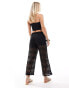 JDY Petite crochet wide leg trouser with short inscert in black