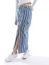 Pieces denim maxi skirt with cargo pockets in blue stripe