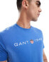 GANT shield logo front print t-shirt in mid blue