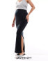 Mamalicious Maternity soft ribbed stretch maxi skirt with side split in black