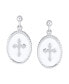 ფოტო #2 პროდუქტის Christian Religious Spiritual White Enamel Oval Fleur De Lis Dangle Cross Earrings For Women Teens .925 Sterling Silver