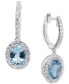 Aquamarine (1-3/4 ct. t.w.) & Diamond (3/8 ct. t.w.) Oval Halo Dangle Hoop Drop Earrings in 14k White Gold