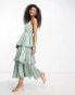 Y.A.S Bridesmaid tiered strappy midi dress in sage