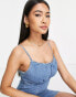 Фото #3 товара Topshop strappy milkmaid denim dress in mid blue