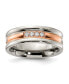 Stainless Steel Polished Rose IP-plated CZ 7.00mm Band Ring