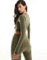 Фото #3 товара ASOS DESIGN double layer slinky crew neck long sleeve top in green co-ord