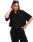 Фото #1 товара Vero Moda mix and match linen boxy short sleeved shirt in black